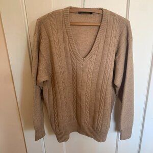 VTG 60s Men XL Sweater Camel Hair Wool Blend Cable Knit Pullover V-Neck Italian